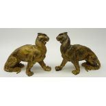 Pair of early 20th century gilt cast iron models of snarling Panthers,