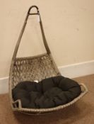 Grey rattan tree hanging swing chair with upholstered loose cushions Condition Report