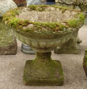 Weathered composite stone urn planter, D48cm Condition Report <a href='//www.