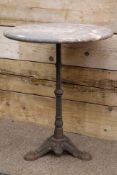 Late 19th century cast iron and black and orange marble top garden table, D60cm,