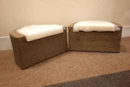 Pair Rattan shaped stools with inset cushions,