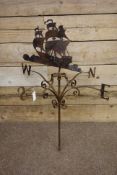 20th Century wrought metal scroll work weather vane with ships pediment H116cm Condition