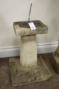 Composite stone sundial on stepped plinth,