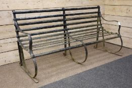 19th century Regency style black painted wrought metal bench,