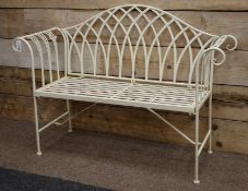 White finish bent wrought metal bench, W127cm Condition Report <a href='//www.