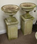 Pair 'Haddon stone' classical shaped urns,