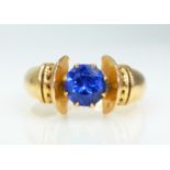 Single stone sapphire gold ring with Portuguese 800 mark Condition Report Approx 2.