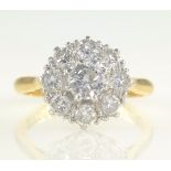 Diamond cluster ring stamped 18ct plat Condition Report central diamond approx 5mm