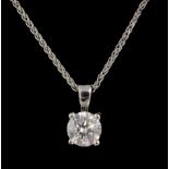 18ct white gold round brilliant solitaire diamond pendant necklace stamped 750, diamond 0.