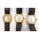 Precista and Waltham 9ct gold gentleman's wristwatches and a Meteor 9ct gold wristwatch case and