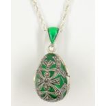 Silver enamelled and marcasite locket on chain stamped 925 Condition Report <a