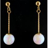 Pair of 9ct gold pendant opal ear-rings stamped 375 Condition Report <a