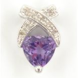 White gold diamond and amethyst pendant stamped 375 Condition Report <a