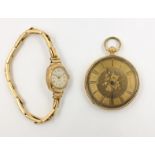 Late 19th century gold pocket watch stamped K18 and a Slavia hallmarked 9ct gold wristwatch on