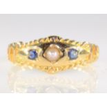 Edwardian 18ct gold sapphire and seed pearl ring Birmingham 1901 Condition Report