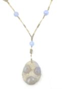 Early 20th century lavender jadeite pendant and bead necklace on silk string with Chinese knots