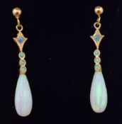 Pair of 9ct gold opal pendant ear-rings stamped 375 Condition Report <a