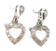 Pair of diamond heart shaped white gold pendant ear-rings stamped 14K Condition Report