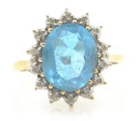 Blue topaz and diamond cluster ring hallmarked 9ct Condition Report SIZE P 3.