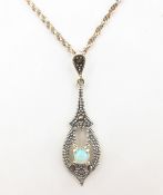 Opal and marcasite silver pendant necklace stamped 925 Condition Report <a