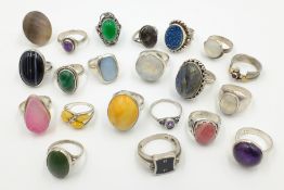 Scottish hardstone silver ring by Malcolm Gray Ortak and a collection of silver stone set rings