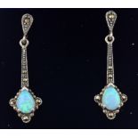 Pair of silver opal and marcasite ear-rings stamped 925 Condition Report <a