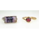 Blue John silver ring and a 9ct gold garnet ring Condition Report Garnet ring size =