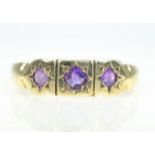 9ct gold three stone amethyst ring hallmarked Condition Report Approx 1.