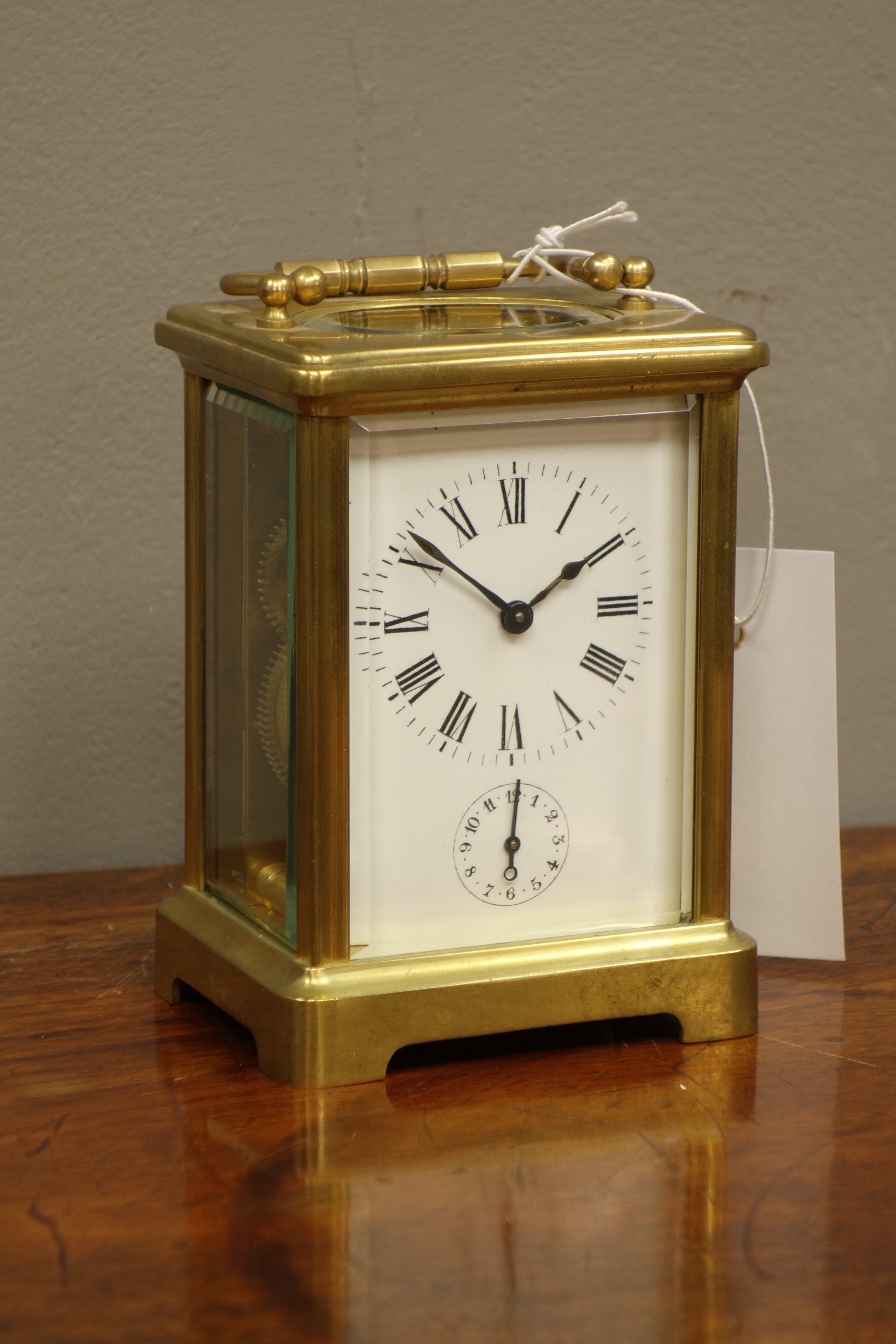 Small French brass carriage clock with alarm,