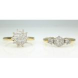 Two 9ct gold diamond dress rings hallmarked Condition Report Flower head diamond