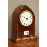 Edwardian inlaid mahogany mantle clock in lancet case, dial inscribed Jas.