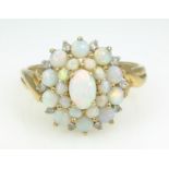 Opal cluster 9ct gold ring hallmarked Condition Report 3gm size S-T<a