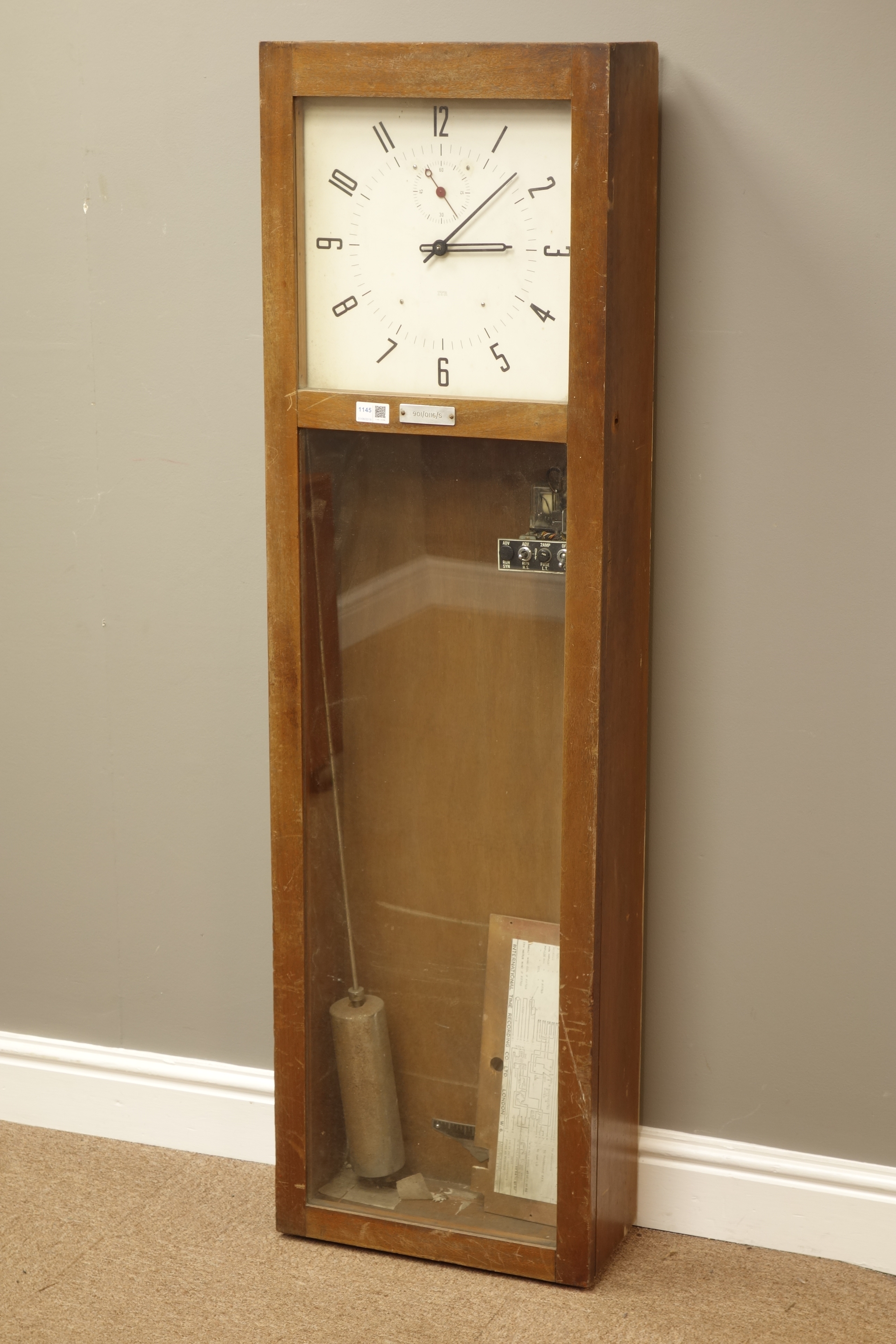 1960's ITR electric clock, square Arabic dial and subsidiary seconds with visible pendulum, No.