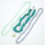 Turquoise bead necklace clasp stamped 925,