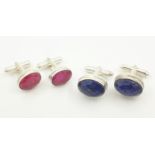 Pair of silver Lapis Lazuli cuff-links and a pair of ruby cuff-links both stamped 925