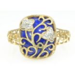 9ct gold lapis lazuli floral filigree ring hallmarked Condition Report Size = R-S.