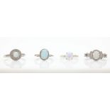 Four silver opal and stone set rings stamped Condition Report <a href='//www.