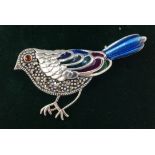Enamelled and marcasite silver bird brooch stamped 925 Condition Report <a