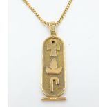 18ct gold Egyptian cartouche pendant necklace hallmarked approx 16.