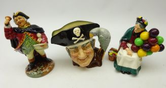 Royal Doulton figures 'The Old Balloon Seller' & 'Town Crier' and a Royal Doulton character jug