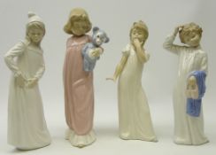 Four large Nao figurines including; Boy with Slippers No. 0232, 'Yawning Girl' No.