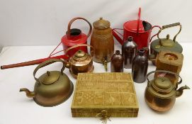 Three Höganäs salt glazed stoneware flagons & 5L barrel with brass tap,