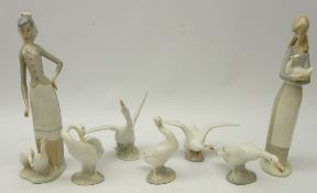Lladro figure of a girl with geese,