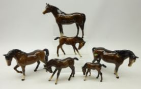 Three Beswick Bay horses and three foals (6) Condition Report Bay horse -