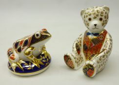 Two Royal Crown Derby paperweights, teddy bear with gold stopper,