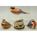 Four Royal Crown Derby paperweights; Pheasant, Robin,