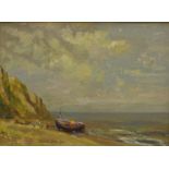 Collection of pictures including 'Crab Boat, Trimingham', oil on board signed Keith Johnson,