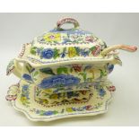 Large Masons Ironstone 'Regency' pattern tureen and cover, on stand with ladle,