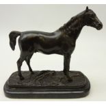 After Pierre Jules Mené, 20th century bronze figure of a horse, on stepped marble plinth, signed P.