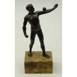 Art Deco bronzed spelter figure of a male athlete on marble plinth,